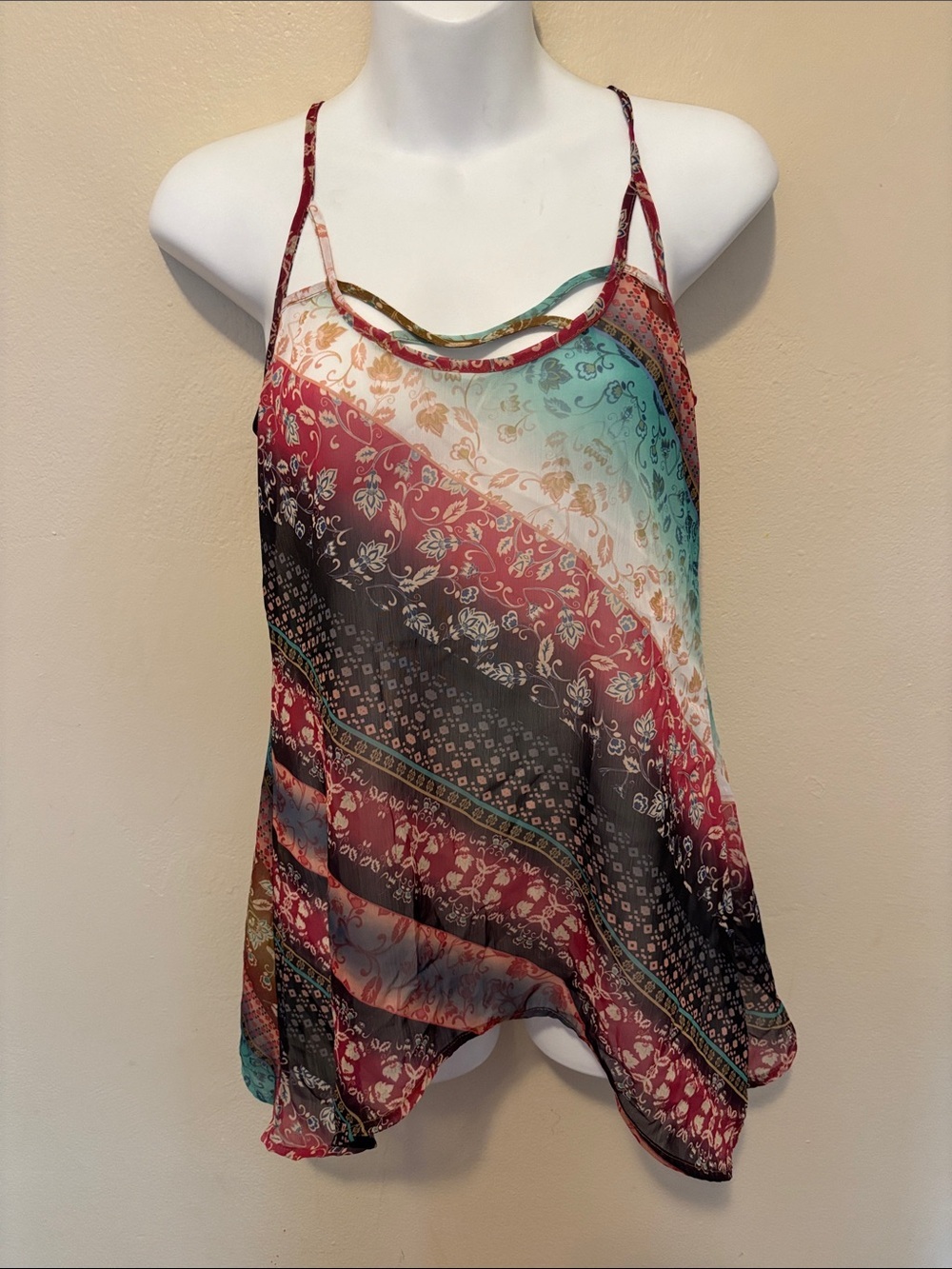 Maurices Burgundy Teal Floral Print Spaghetti Strap Camisole